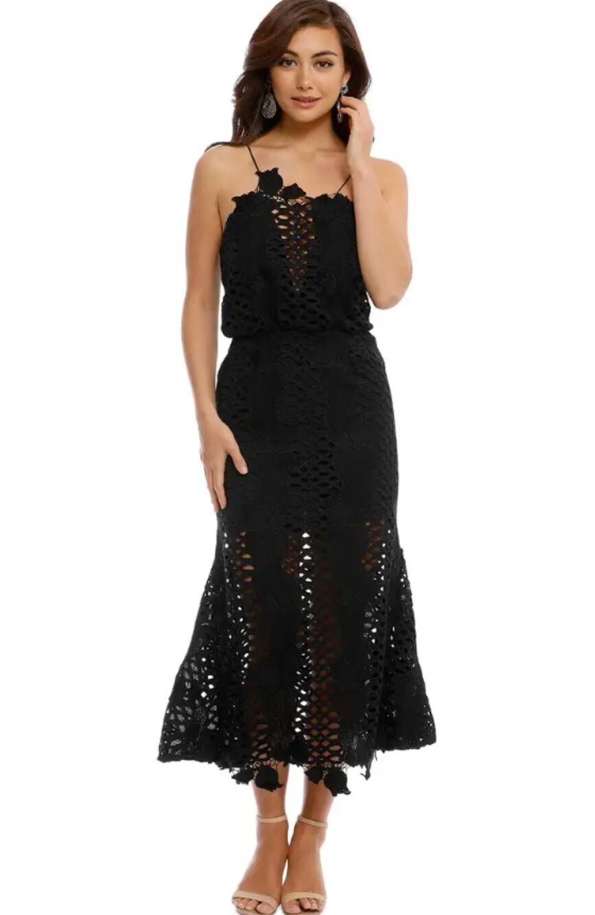 Alice McCall Black Lovelight Love Light Lace Floral Midi Dress Size US 4